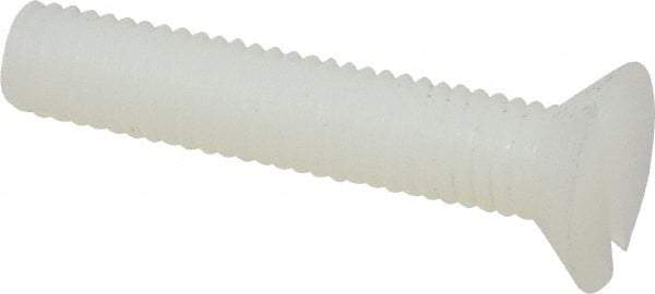 Made in USA - #10-32 UNF, 1" OAL Slotted Drive Machine Screw - Flat Head, Grade 6/6 Nylon, Uncoated, Without Washer - Americas Industrial Supply