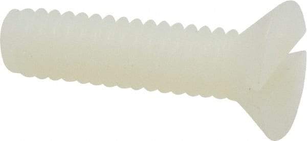 Made in USA - 1/4-20 UNC, 1" OAL Slotted Drive Machine Screw - Flat Head, Grade 6/6 Nylon, Uncoated, Without Washer - Americas Industrial Supply