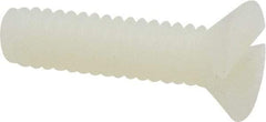 Made in USA - 1/4-20 UNC, 1" OAL Slotted Drive Machine Screw - Flat Head, Grade 6/6 Nylon, Uncoated, Without Washer - Americas Industrial Supply