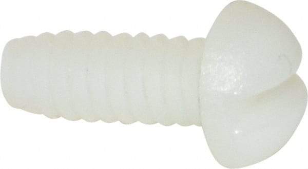 Made in USA - #6-32 UNC, 3/8" Length Under Head Slotted Drive Machine Screw - Round Head, Grade 6/6 Nylon, Uncoated, Without Washer - Americas Industrial Supply