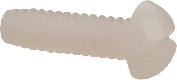 Made in USA - #6-32 UNC, 1/2" Length Under Head Slotted Drive Machine Screw - Round Head, Grade 6/6 Nylon, Uncoated, Without Washer - Americas Industrial Supply