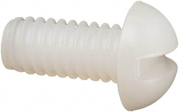 Made in USA - #8-32 UNC, 3/8" Length Under Head Slotted Drive Machine Screw - Round Head, Grade 6/6 Nylon, Uncoated, Without Washer - Americas Industrial Supply