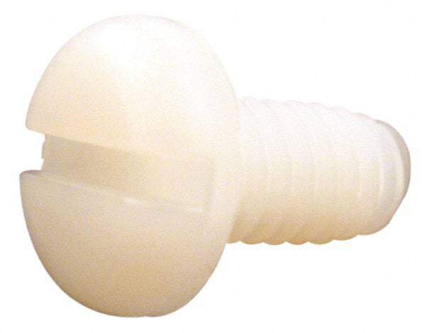 Made in USA - 1/4-20 UNC, 1/4" Length Under Head Slotted Drive Machine Screw - Pan Head, Grade 6/6 Nylon, Uncoated, Without Washer - Americas Industrial Supply