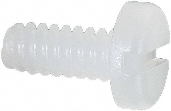 Made in USA - #6-32 UNC, 5/16" Length Under Head Slotted Drive Machine Screw - Pan Head, Grade 6/6 Nylon, Uncoated, Without Washer - Americas Industrial Supply