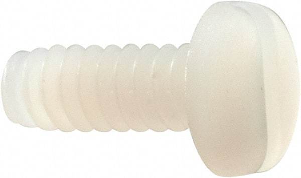 Made in USA - #6-32 UNC, 3/8" Length Under Head Slotted Drive Machine Screw - Pan Head, Grade 6/6 Nylon, Uncoated, Without Washer - Americas Industrial Supply