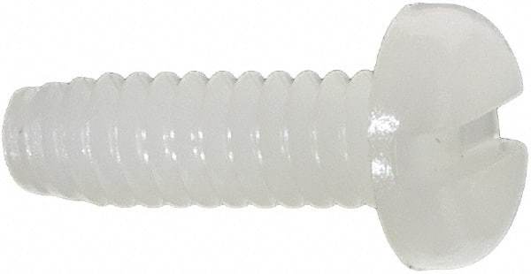 Made in USA - #6-32 UNC, 7/16" Length Under Head Slotted Drive Machine Screw - Pan Head, Grade 6/6 Nylon, Uncoated, Without Washer - Americas Industrial Supply