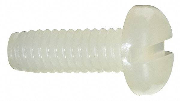 Made in USA - #8-32 UNC, 1/2" Length Under Head Slotted Drive Machine Screw - Pan Head, Grade 6/6 Nylon, Uncoated, Without Washer - Americas Industrial Supply