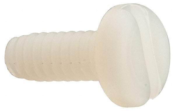 Made in USA - #10-24 UNC, 1/2" Length Under Head Slotted Drive Machine Screw - Pan Head, Grade 6/6 Nylon, Uncoated, Without Washer - Americas Industrial Supply