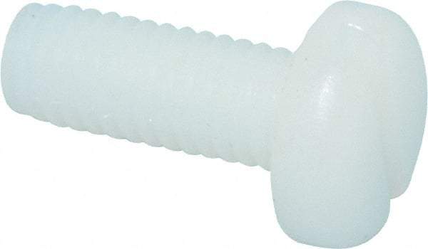 Made in USA - #10-32 UNF, 1/2" Length Under Head Slotted Drive Machine Screw - Pan Head, Grade 6/6 Nylon, Uncoated, Without Washer - Americas Industrial Supply