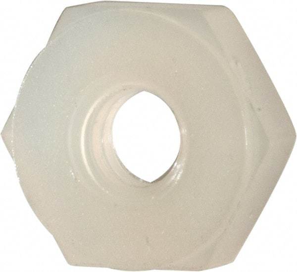 Made in USA - #4-40 UNC Nylon Right Hand Hex Nut - 1/4" Across Flats, 2.54mm High, Uncoated - Americas Industrial Supply