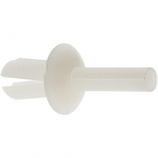 Made in USA - Round Head Nylon Push Mount Blind Rivet - Nylon Mandrel, 0.156" to 0.281" Grip, 3/8" Head Diam, 0.187" Max Hole Diam, 0.38" Length Under Head, 1/8" Body Diam - Americas Industrial Supply