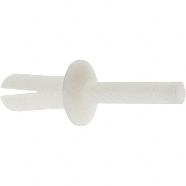 Made in USA - Truss Head Nylon Push Mount Blind Rivet - Nylon Mandrel, 0.281" to 1/2" Grip, 0.468" Head Diam, 1/4" Max Hole Diam, 0.62" Length Under Head, 0.15" Body Diam - Americas Industrial Supply