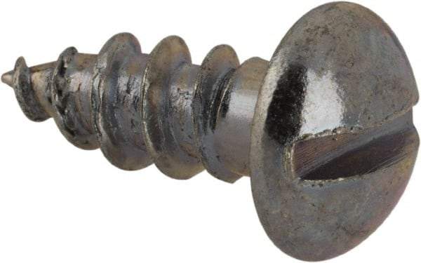 Value Collection - #10, 1/2" Length Under Head, Slotted Drive, Round Head Wood Screw - Zinc Plated Steel, Grade 2 - Americas Industrial Supply