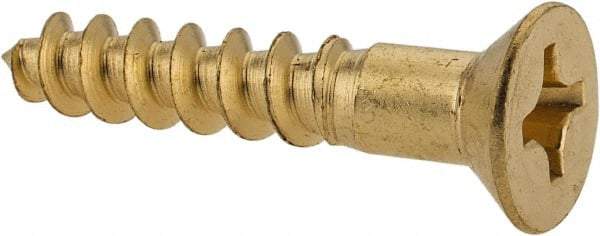 Value Collection - #12, 1-1/4" OAL, Phillips Drive, Flat Head Wood Screw - Brass - Americas Industrial Supply
