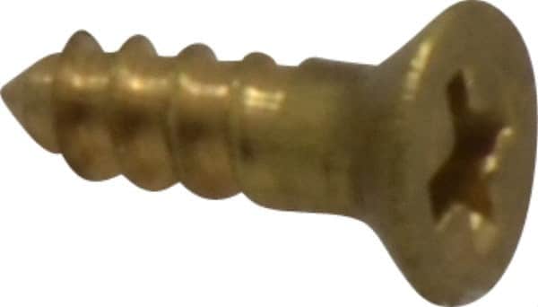 Value Collection - #4, 3/8" OAL, Phillips Drive, Flat Head Wood Screw - ASME B18.6.1, Brass - Americas Industrial Supply