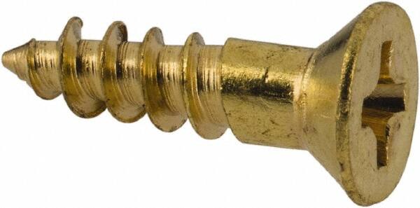 Value Collection - #5, 1/2" OAL, Phillips Drive, Flat Head Wood Screw - Brass - Americas Industrial Supply