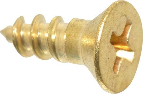 Value Collection - #8, 1/2" OAL, Phillips Drive, Flat Head Wood Screw - Brass - Americas Industrial Supply
