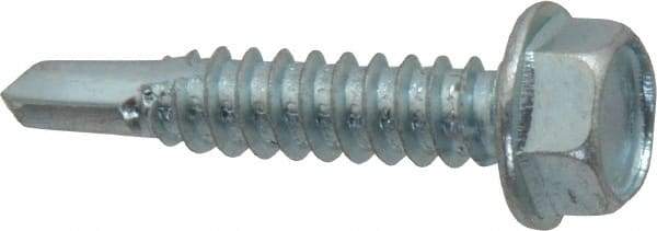 Value Collection - 1/4", Hex Washer Head, Hex Drive, 1-1/4" Length Under Head, #3 Point, Self Drilling Screw - Steel, Zinc-Plated Finish - Americas Industrial Supply