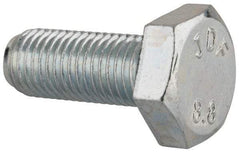 Value Collection - M10x1.25mm Metric Fine, 25mm Length Under Head Hex Head Cap Screw - Fully Threaded, Grade 8.8 Steel, Zinc-Plated Finish, 17mm Hex - Americas Industrial Supply