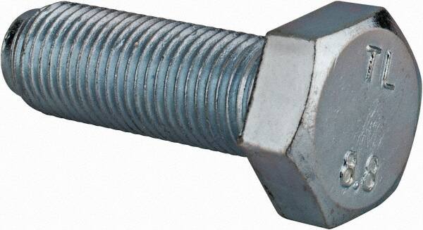 Value Collection - M12x1.25mm Metric Fine, 35mm Length Under Head Hex Head Cap Screw - Fully Threaded, Grade 8.8 Steel, Zinc-Plated Finish, 19mm Hex - Americas Industrial Supply