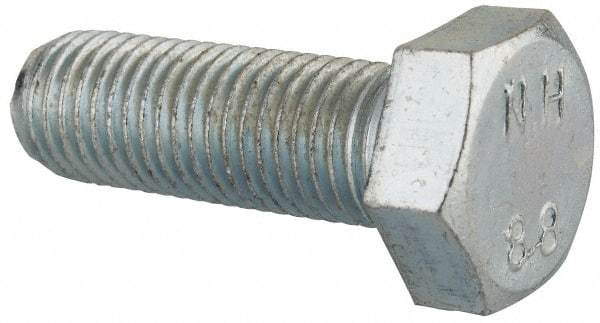 Value Collection - M12x1.50mm Metric Fine, 35mm Length Under Head Hex Head Cap Screw - Fully Threaded, Grade 8.8 Steel, Zinc-Plated Finish, 19mm Hex - Americas Industrial Supply