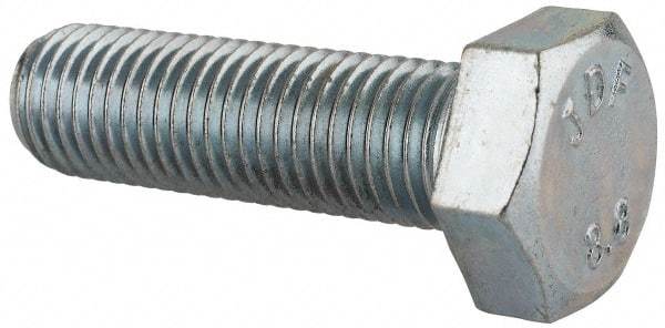 Value Collection - M12x1.50mm Metric Fine, 40mm Length Under Head Hex Head Cap Screw - Fully Threaded, Grade 8.8 Steel, Zinc-Plated Finish, 19mm Hex - Americas Industrial Supply
