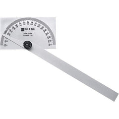 TESA Brown & Sharpe - 6 Inch Long Blade, 180° Max Measurement, 1° Dial Graduation, Rectangular Head Protractor - 0 to 180 Dial Range - Americas Industrial Supply