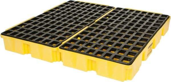 Eagle - 30 Gal Sump, 10,000 Lb Capacity, 4 Drum, Polyethylene Platform - 51-1/2" Long x 51-1/2" Wide x 6-1/2" High, Yellow, Liftable Fork, Low Profile, Vertical, 2 x 2 Drum Configuration - Americas Industrial Supply