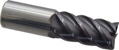Niagara Cutter - 1", 2" LOC, 1" Shank Diam, 4" OAL, 5 Flute, Solid Carbide Square End Mill - Single End, TiAlN Finish, Spiral Flute, 45° Helix, Centercutting, Right Hand Cut, Right Hand Flute, Series S545 - Americas Industrial Supply