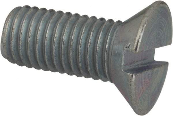 Value Collection - 1/4-28 UNF, 5/8" OAL Slotted Drive Machine Screw - Flat Head, Grade J82 Steel, Zinc-Plated Finish, Without Washer - Americas Industrial Supply