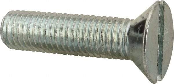 Value Collection - 1/4-28 UNF, 1" OAL Slotted Drive Machine Screw - Flat Head, Grade J82 Steel, Zinc-Plated Finish, Without Washer - Americas Industrial Supply