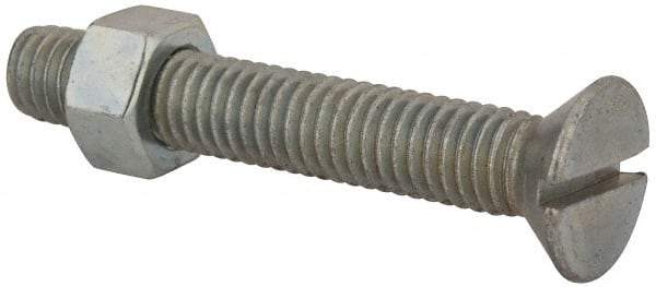 Value Collection - 3/8-16 UNC, 2-1/2" OAL Slotted Drive Machine Screw - Flat Head, Grade 2 Steel, Zinc-Plated Finish, Without Washer - Americas Industrial Supply