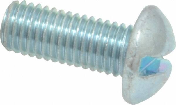 Value Collection - 1/4-28 UNF, 5/8" Length Under Head Slotted Drive Machine Screw - Round Head, Grade J82 Steel, Zinc-Plated Finish, Without Washer - Americas Industrial Supply