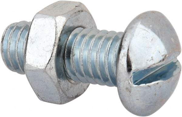 Value Collection - 3/8-16 UNC, 1" Length Under Head Slotted Drive Machine Screw - Round Head, Grade 2 Steel, Zinc-Plated Finish, Without Washer - Americas Industrial Supply