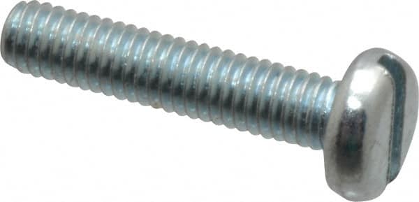 Value Collection - M3x0.50, 14mm Length Under Head Slotted Drive Machine Screw - Pan Head, Grade 4.8 Steel, Zinc-Plated Finish, Without Washer - Americas Industrial Supply