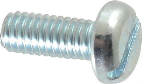 Value Collection - M4x0.70, 10mm Length Under Head Slotted Drive Machine Screw - Pan Head, Grade 4.8 Steel, Zinc-Plated Finish, Without Washer - Americas Industrial Supply