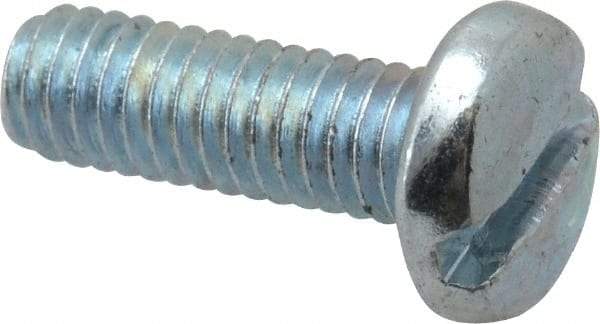 Value Collection - M4x0.70, 12mm Length Under Head Slotted Drive Machine Screw - Pan Head, Grade 4.8 Steel, Zinc-Plated Finish, Without Washer - Americas Industrial Supply