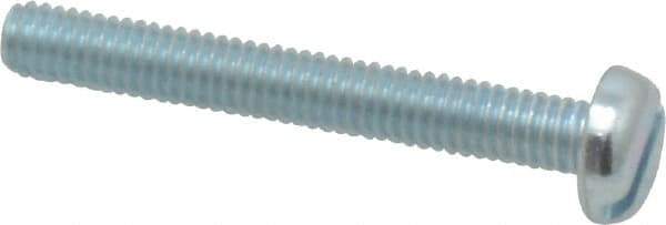 Value Collection - M4x0.70, 30mm Length Under Head Slotted Drive Machine Screw - Pan Head, Grade 4.8 Steel, Zinc-Plated Finish, Without Washer - Americas Industrial Supply