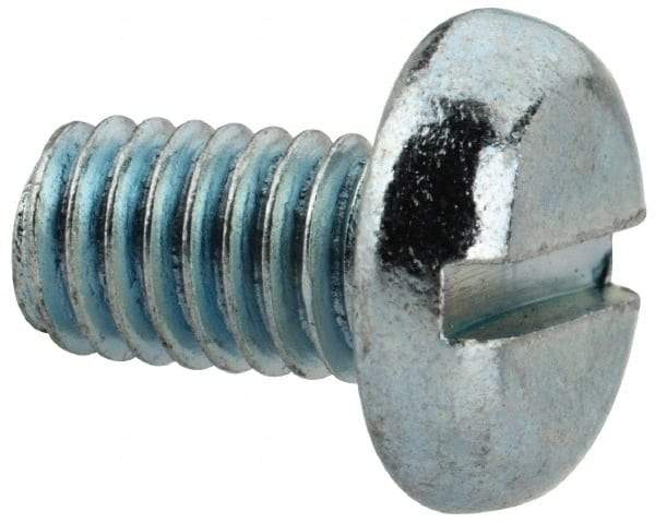 Value Collection - M6x1.00, 10mm Length Under Head Slotted Drive Machine Screw - Pan Head, Grade 4.8 Steel, Zinc-Plated Finish, Without Washer - Americas Industrial Supply