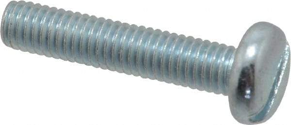 Value Collection - M6x1.00, 30mm Length Under Head Slotted Drive Machine Screw - Pan Head, Grade 4.8 Steel, Zinc-Plated Finish, Without Washer - Americas Industrial Supply