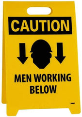 NMC - Caution - Men Working Above, Caution - Men Working Below, 12" Wide x 19" High, Plastic Floor Sign - A-Frame, Black on Yellow, For Accident Prevention - Americas Industrial Supply