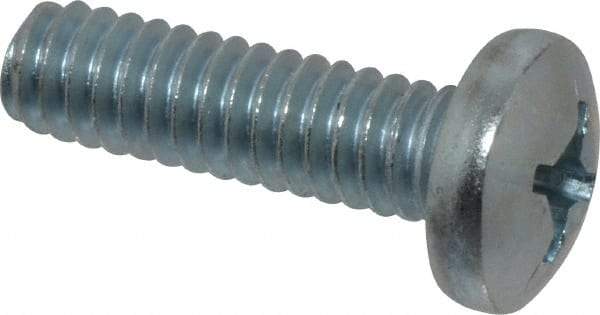 Value Collection - 1/4-20 UNC, 7/8" Length Under Head Phillips Drive Machine Screw - Pan Head, Grade 2 Steel, Zinc-Plated Finish, Without Washer - Americas Industrial Supply