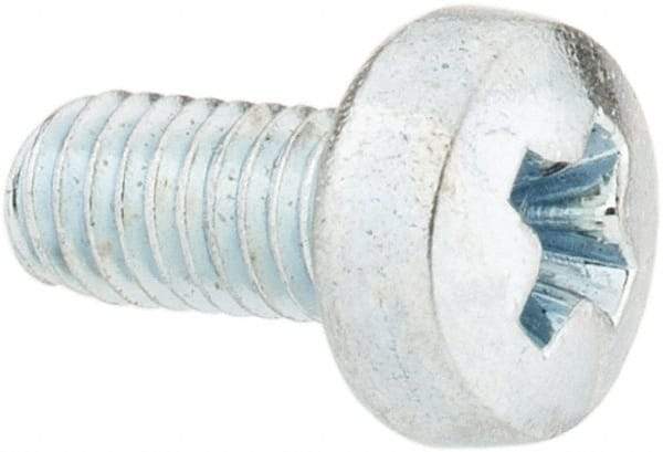 Value Collection - M3x0.50, 6mm Length Under Head Phillips Drive Machine Screw - Pan Head, Grade 4.8 Steel, Zinc-Plated Finish, Without Washer - Americas Industrial Supply