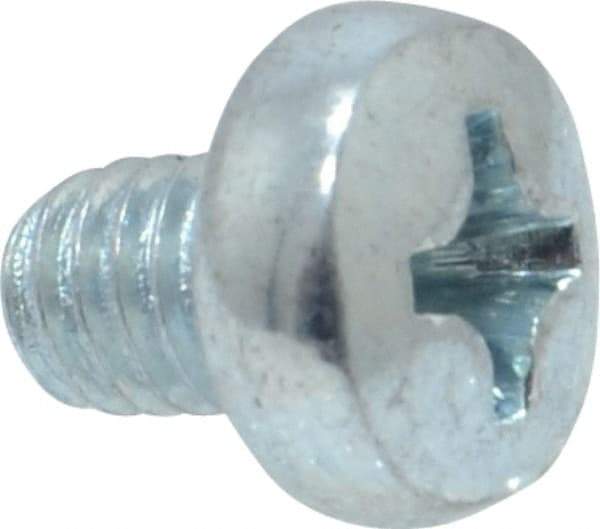Value Collection - M4x0.70, 5mm Length Under Head Phillips Drive Machine Screw - Pan Head, Grade 4.8 Steel, Zinc-Plated Finish, Without Washer - Americas Industrial Supply