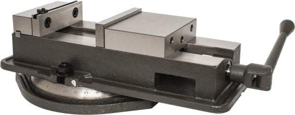 Palmgren - 6" Jaw Width, 8-3/4" Jaw Opening Capacity, Horizontal Swivel Machine Vise - Manual Operation, 1 Station, 19-1/2" Long x 1-3/4" Deep, 1-5/8" Jaw Height - Americas Industrial Supply
