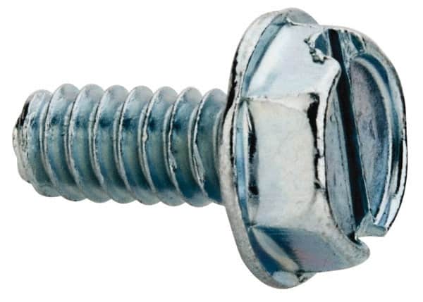 Value Collection - #6-32 UNC, 5/16" OAL Slotted Drive Machine Screw - Hex Washer Head, Grade J82 Steel, Zinc-Plated Finish, Without Washer - Americas Industrial Supply