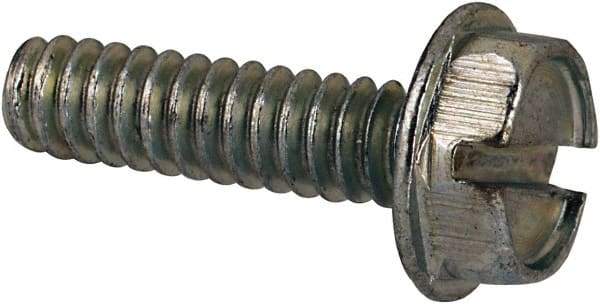 Value Collection - #6-32 UNC, 1/2" OAL Slotted Drive Machine Screw - Hex Washer Head, Grade J82 Steel, Zinc-Plated Finish, Without Washer - Americas Industrial Supply