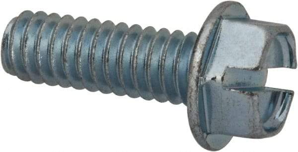 Value Collection - 1/4-20 UNC, 3/4" OAL Slotted Drive Machine Screw - Hex Washer Head, Grade J82 Steel, Zinc-Plated Finish, Without Washer - Americas Industrial Supply