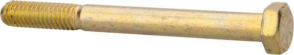 Made in North America - 5/16-18 UNC, 3-1/4" Length Under Head Hex Head Cap Screw - Partially Threaded, Grade 8 Alloy Steel, Zinc Yellow Dichromate Finish, 1/2" Hex - Americas Industrial Supply