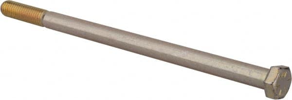 Made in USA - 3/8-16 UNC, 7" Length Under Head Hex Head Cap Screw - Partially Threaded, Grade 8 Alloy Steel, Zinc Yellow Dichromate Finish, 9/16" Hex - Americas Industrial Supply
